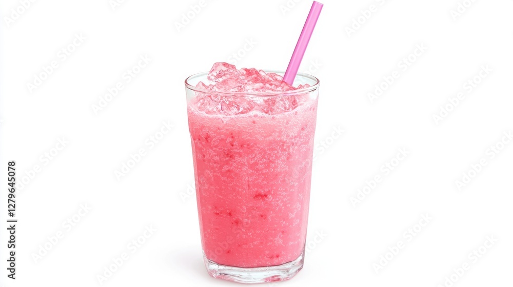 A photostock of a refreshing pink smoothie with a straw on a white background, isolated. A photostock of a refreshing pink smoothie with a straw on a white background, isolated.