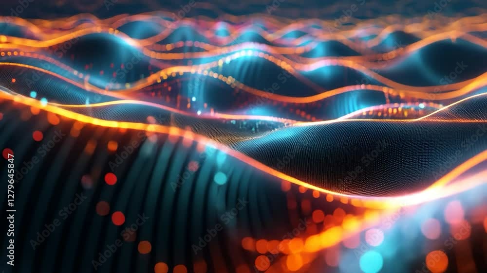 Abstract Digital Landscape: Waves of Light and Data Abstract Digital Landscape: Waves of Light and Data