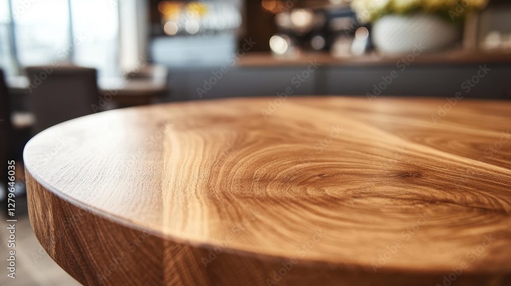 Obraz premium A close-up of a wooden table in a contemporary, cozy coffee shop. image with a copy space