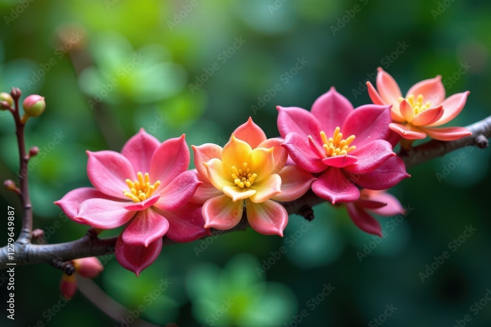 Branch with colorful succulent flowers and leaves, succulents, flowers, garden Branch with colorful succulent flowers and leaves, succulents, flowers, garden