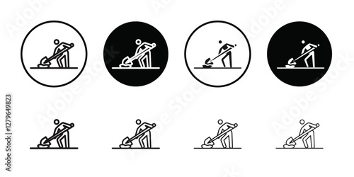 Worker digging icon Thin line flat illustration