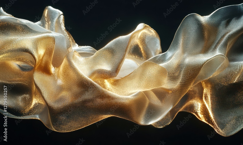 Fototapeta premium Abstract flowing ribbons of golden light against a sleek black background, creating a luxurious and dynamic aesthetic