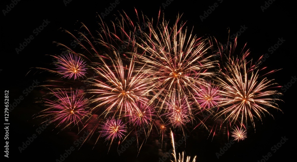Fireworks Burst: A captivating display of radiant fireworks illuminating the night sky, offering a vibrant spectacle of color and celebration. Fireworks Burst: A captivating display of radiant fireworks illuminating the night sky, offering a vibrant spectacle of color and celebration.