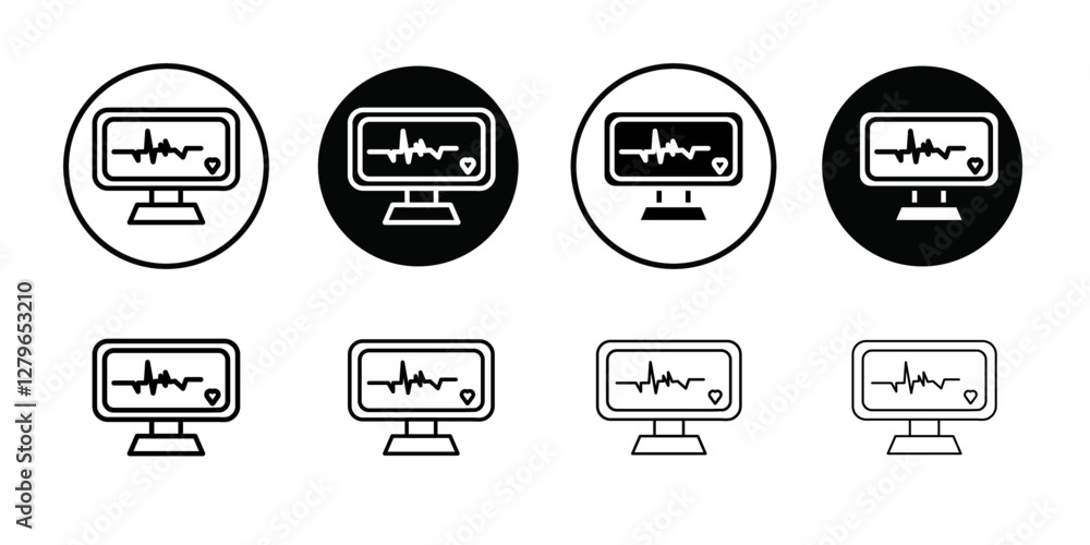 ECG monitor icon Thin line flat illustration ECG monitor icon Thin line flat illustration