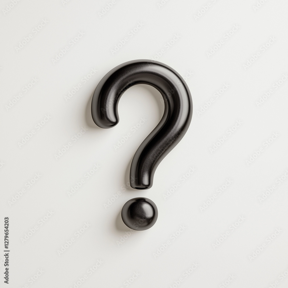 Naklejka premium Schwarzes Fragezeichen mit glänzender Oberfläche auf weißem Hintergrund