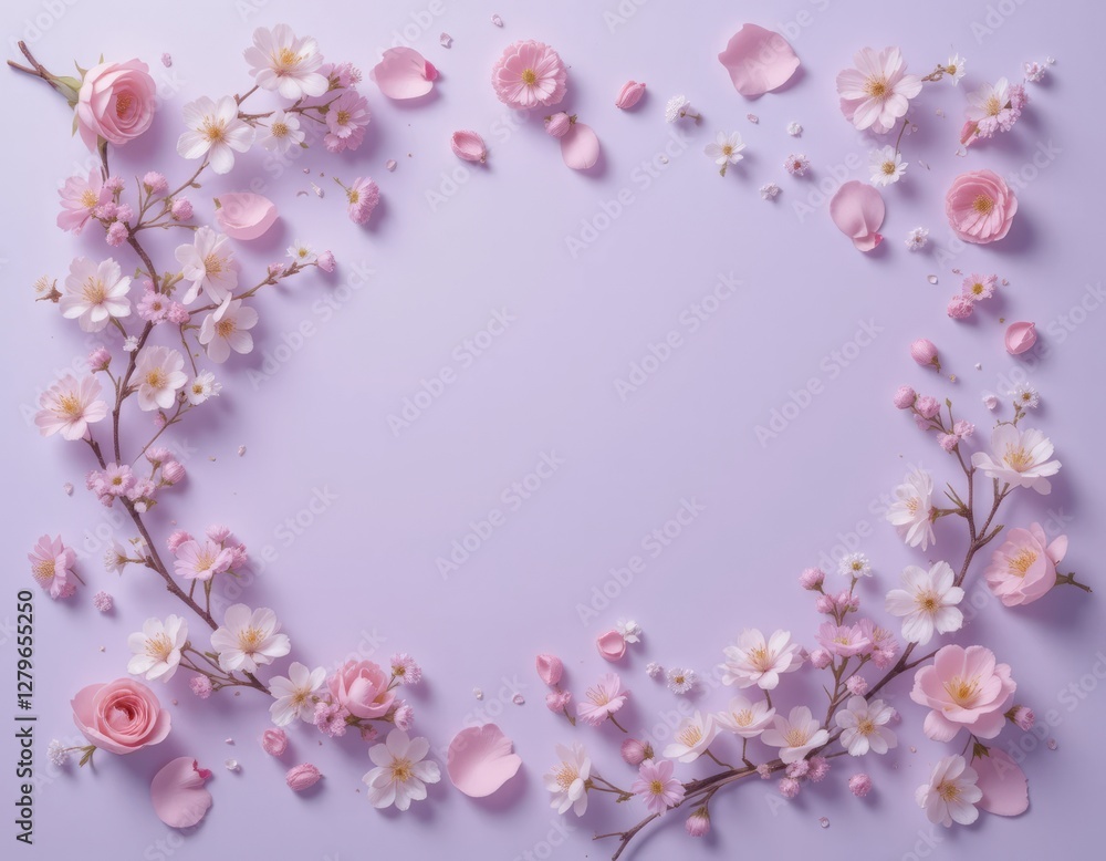 Soft pink blossoms arranged beautifully on a pastel background. Soft pink blossoms arranged beautifully on a pastel background.