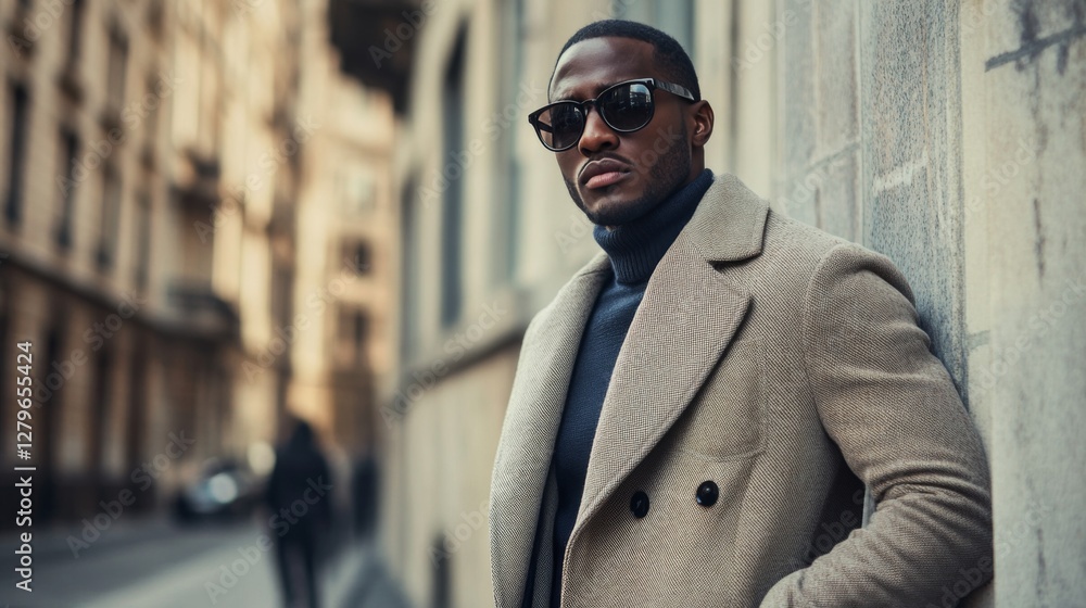 Stylish Man in Beige Coat Leaning on City Wall Stylish Man in Beige Coat Leaning on City Wall