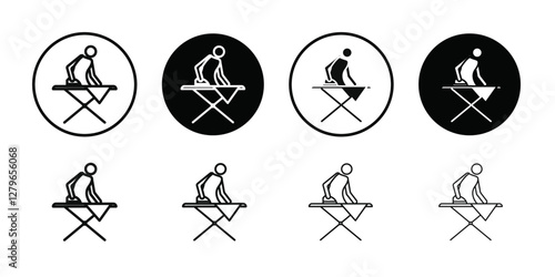 Man iron clothes icon Thin line flat illustration