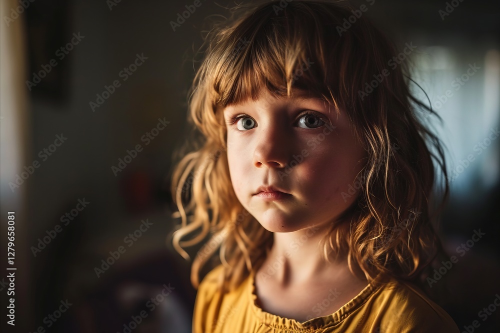 Portrait of a little girl looking at the camera with a serious expression Portrait of a little girl looking at the camera with a serious expression