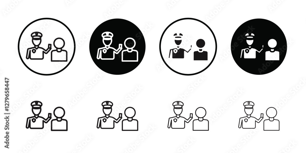 Police officer giving fine icon Thin line flat illustration Police officer giving fine icon Thin line flat illustration