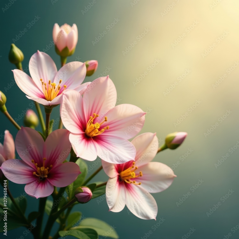 Fototapeta premium Floral arrangement with delicate flowers in a soft focus, petals, soft focus