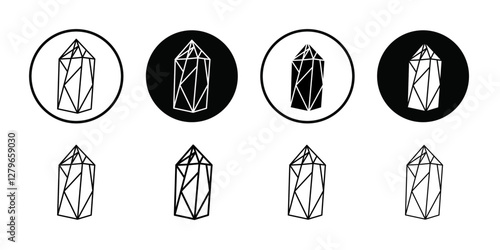 Rock stone crystal icon Thin line flat illustration