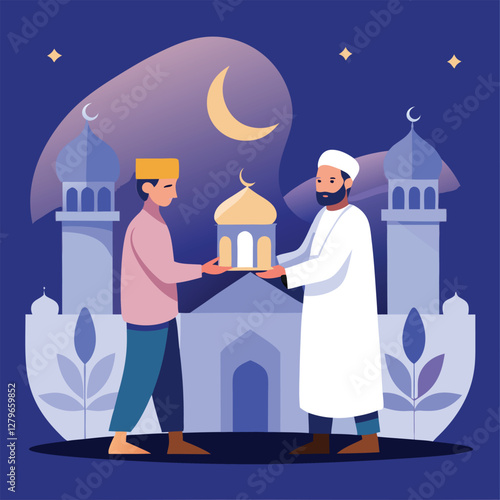 Muslim Men Celebrating Islamic Festival Vector  Illustration