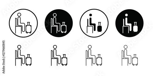 Traveler sitting in the airport lounge icon Thin line flat illustration