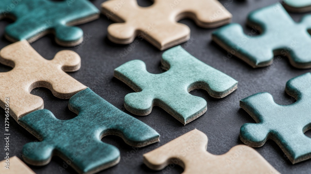 Colorful puzzle pieces arranged on a dark surface, showcasing creativity and problem-solving Colorful puzzle pieces arranged on a dark surface, showcasing creativity and problem-solving