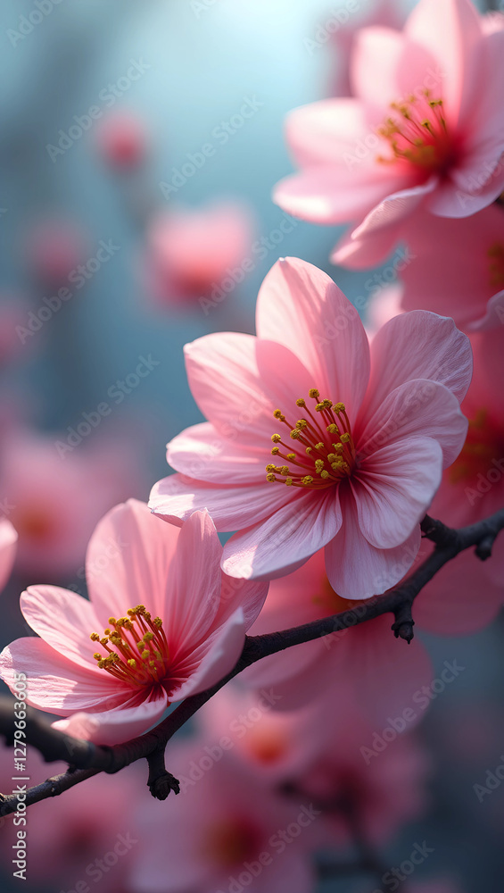 Obraz premium Beautiful pink flowers on the tree. Spring background. Nature illustration