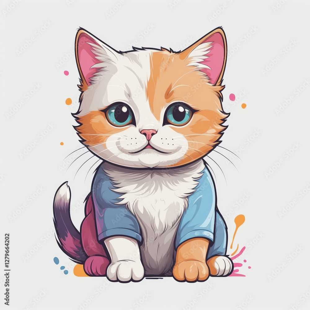 Obraz premium Cute cartoon cat with blue eyes