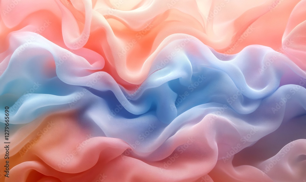 Fototapeta premium Flowing pastel chiffon fabric creates a beautiful abstract background with gentle waves and soft, dreamy colors