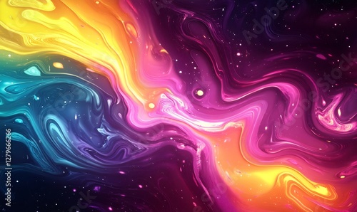 Vibrant hues intertwine and swirl, creating a mesmerizing abstract visual resembling cosmic nebulae, perfect for backgrounds and artistic projects