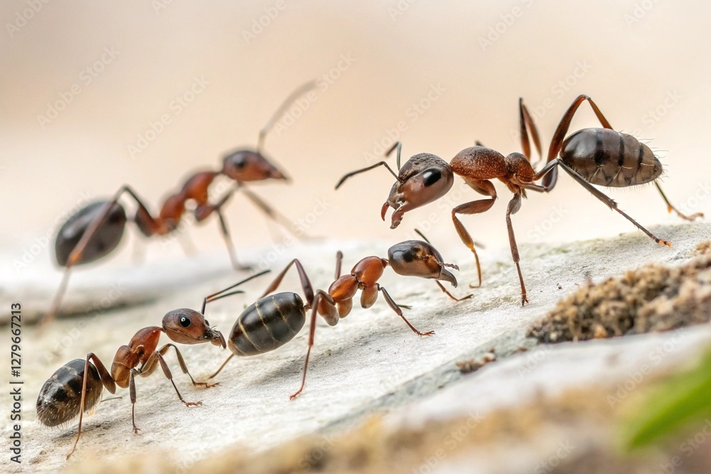 Large queen surrounded by smaller attendants of ant colony,roup of ants walking isolated on transparent background ,group of ants on the ground Large queen surrounded by smaller attendants of ant colony,roup of ants walking isolated on transparent background ,group of ants on the ground