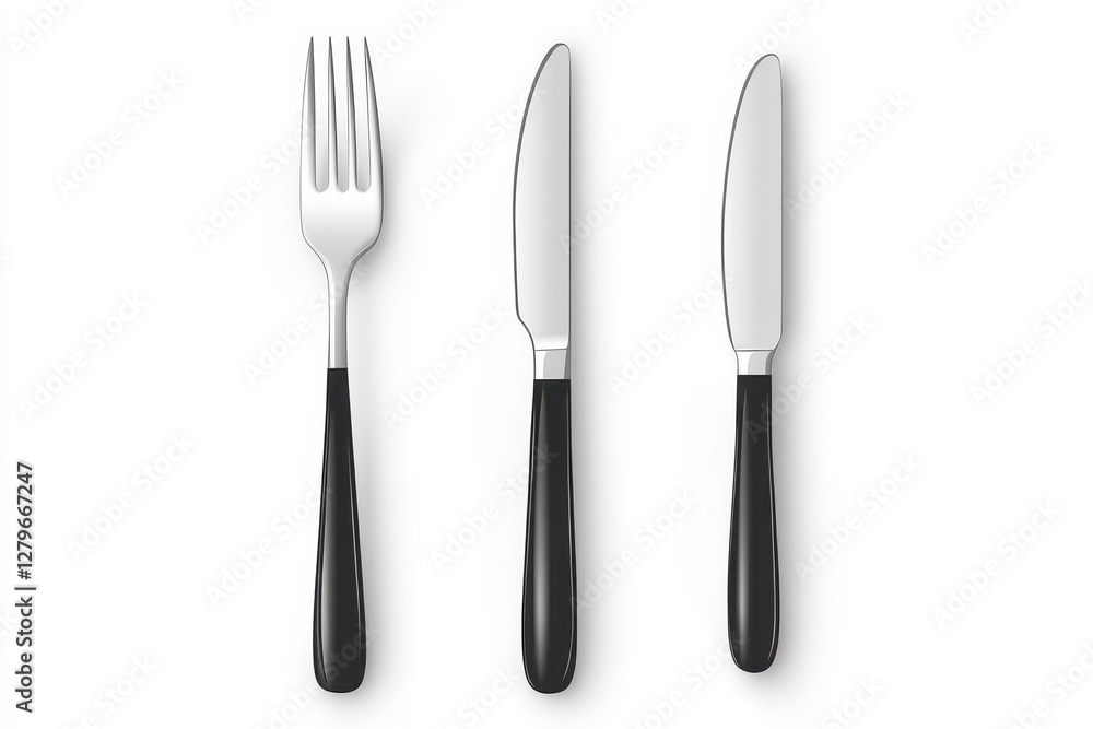 Cutlery viewed from above against a white backdrop Cutlery viewed from above against a white backdrop