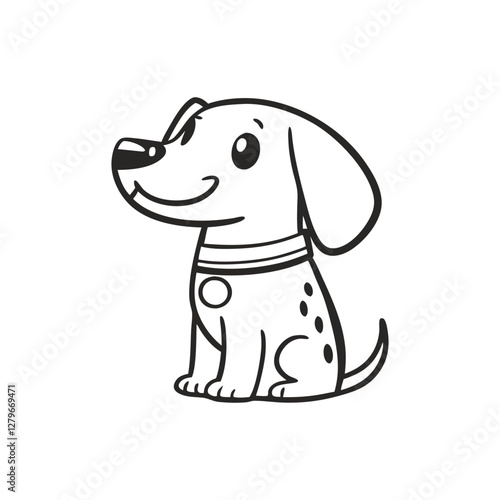 Cute Cartoon Puppy Illustration in Black and White with Adorable Expression and Collar