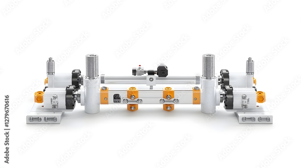 Detailed 3D render of a pneumatic cylinder extending and retracting showcasing the motion control mechanism and its functionality in an industrial or engineering setting Detailed 3D render of a pneumatic cylinder extending and retracting showcasing the motion control mechanism and its functionality in an industrial or engineering setting