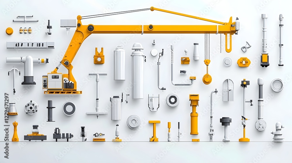 Detailed schematic diagram illustrating the inner workings and mechanics of a hydraulic crane system Detailed schematic diagram illustrating the inner workings and mechanics of a hydraulic crane system