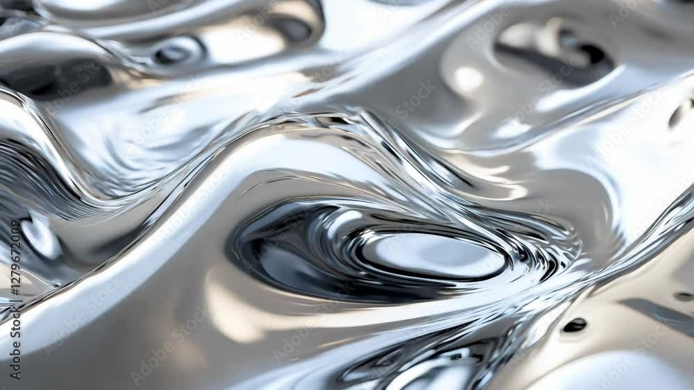 Dynamic liquid metal flow creating hypnotic ripples and fluid reflection art
