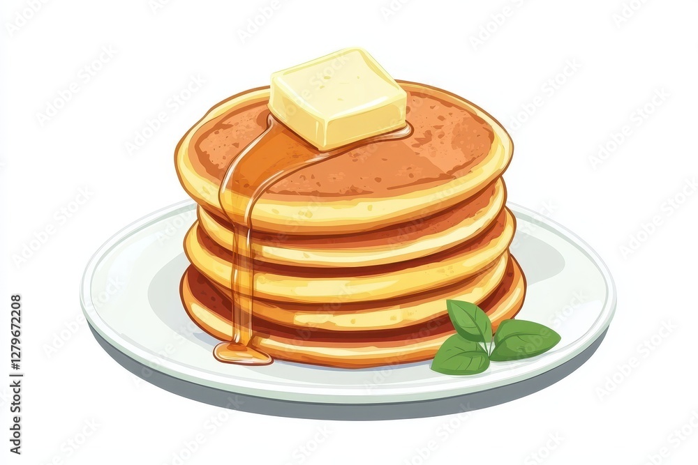 Fluffy golden pancakes piled high with maple syrup and butter a beloved sweet breakfas Fluffy golden pancakes piled high with maple syrup and butter a beloved sweet breakfas