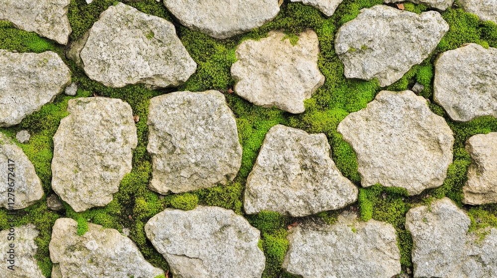 Obraz premium Beautiful close-up of soft green moss covering jagged stones, forming a detailed and organic natural wallpaper