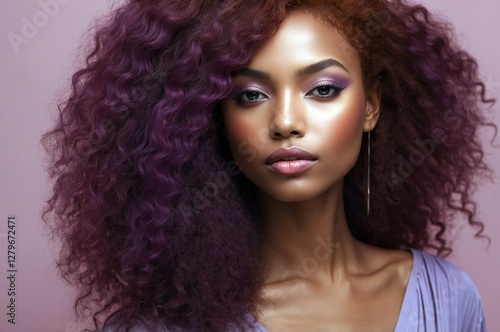 Wallpaper Mural Beautiful confident photo model showcases vibrant makeup against a pastel color background in a studio setting, people and skincare, fashion theme concept.   Torontodigital.ca