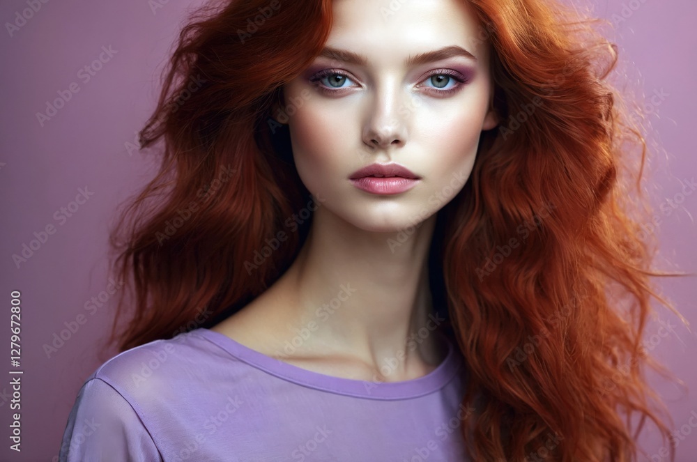 Beautiful confident photo model showcases vibrant makeup against a pastel color background in a studio setting, people and skincare, fashion theme concept. Beautiful confident photo model showcases vibrant makeup against a pastel color background in a studio setting, people and skincare, fashion theme concept.