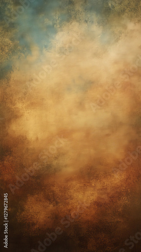 A rembrandt painted background for studio portraits painted on muslin fabric. A soothing mix of mostly browns, some tans, and touches of blue for contrast.