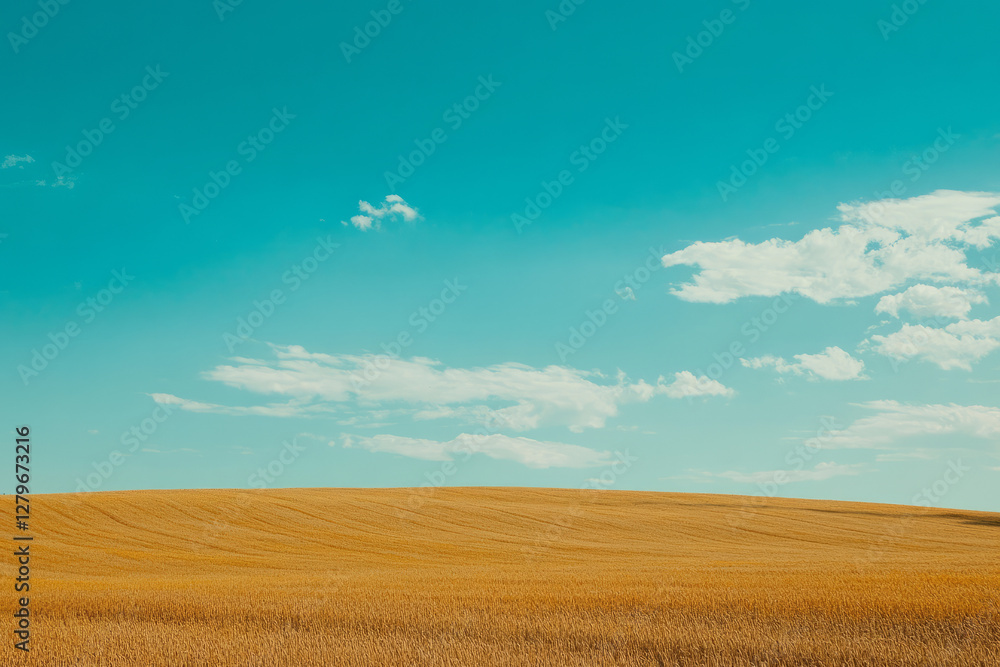 Fototapeta premium A vast sunflower field under a bright blue sky, stretching endlessly towards the horizon in golden waves.