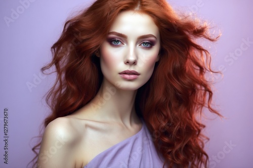 Wallpaper Mural Beautiful confident photo model showcases vibrant makeup against a pastel color background in a studio setting, people and skincare, fashion theme concept.   Torontodigital.ca