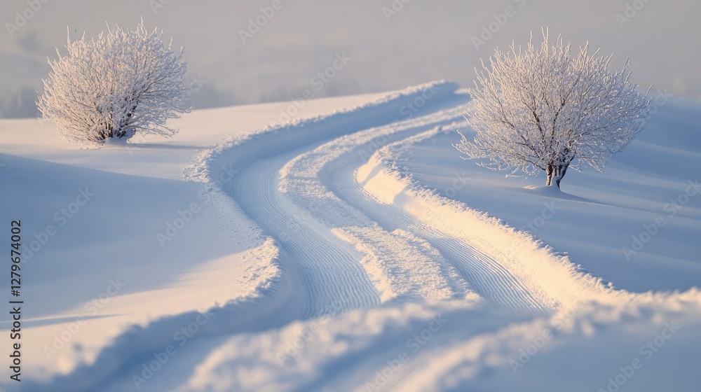 Fresh sled tracks carving through the toboggan run, surrounded by magical winter scenery in Vorarlberg. Fresh sled tracks carving through the toboggan run, surrounded by magical winter scenery in Vorarlberg.