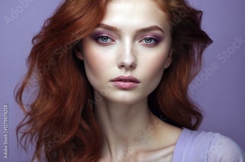 Wallpaper Mural Beautiful confident photo model showcases vibrant makeup against a pastel color background in a studio setting, people and skincare, fashion theme concept.   Torontodigital.ca