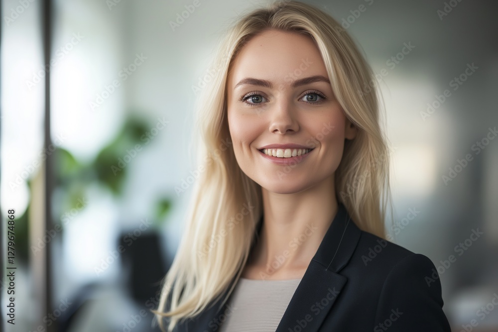 Portrait of a beautiful smiling businesswoman wearing a suit standing in modern office, successful professional woman at work enjoying her job, female executive manager leading a team Portrait of a beautiful smiling businesswoman wearing a suit standing in modern office, successful professional woman at work enjoying her job, female executive manager leading a team