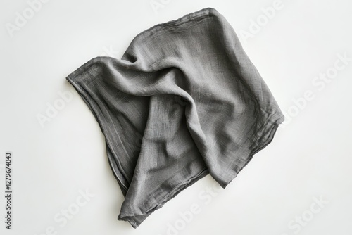Gray kitchen napkin on a table folded for mockup Minimalistic top view with space for te
