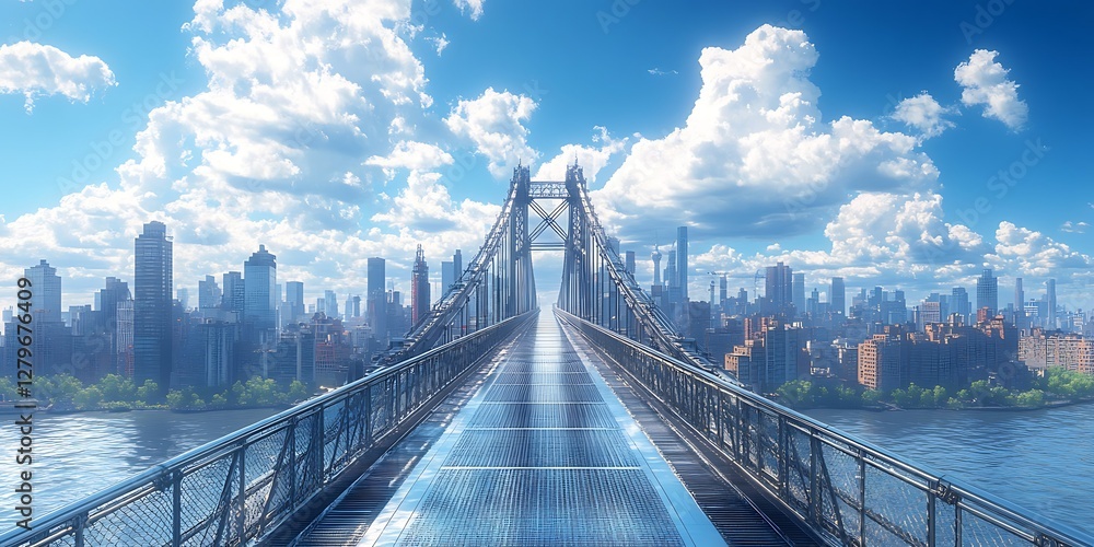 Obraz premium Futuristic City Bridge Skyline View