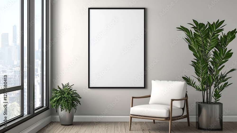 Elegant minimalist room ISO A size framed wall poster Neutral tones and contemporary frame design accentuate the modern decor enhancing the overall ambiance of the living space Elegant minimalist room ISO A size framed wall poster Neutral tones and contemporary frame design accentuate the modern decor enhancing the overall ambiance of the living space
