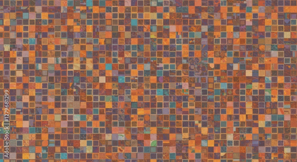Fototapeta premium Mosaic Texture: Abstract mosaic background composed of multicolored small squares, creating a vibrant and textured surface.