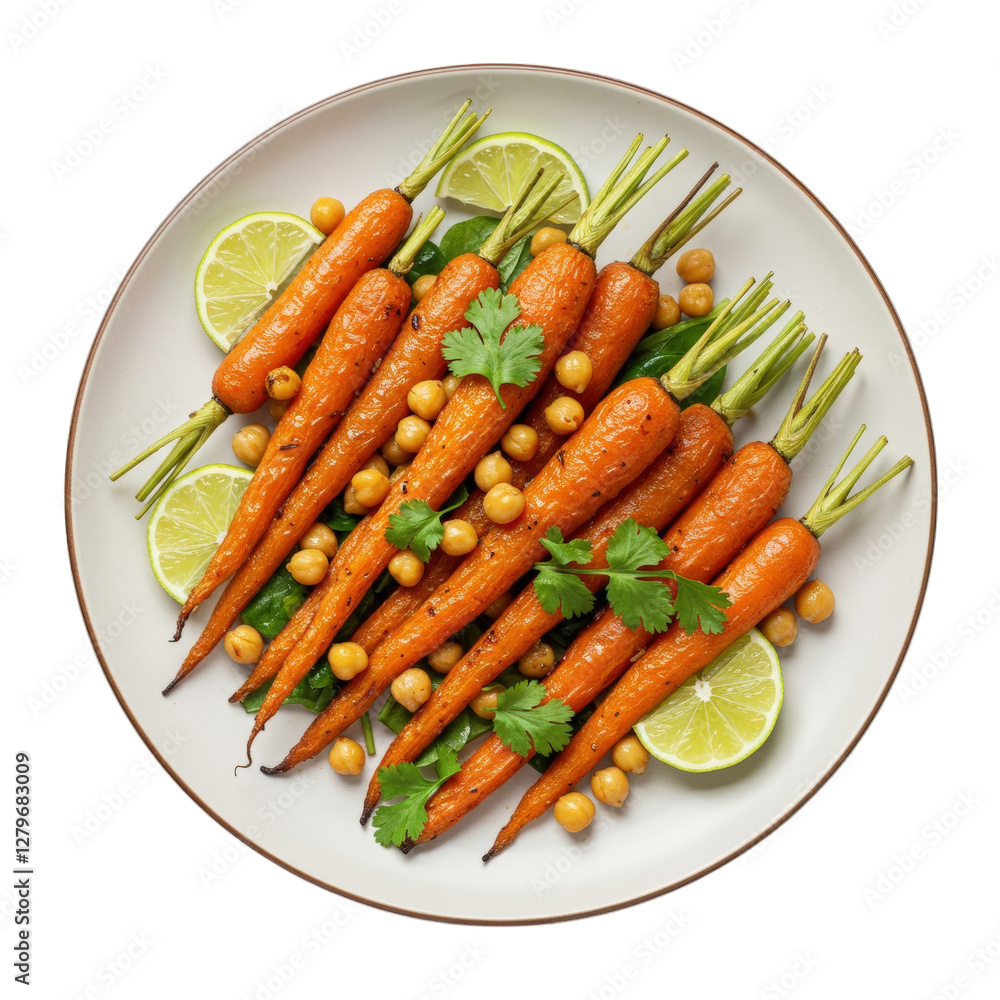 Roasted Carrot Salad on a plate - roasted carrots, chickpeas, cumin, cilantro-lime dressing Roasted Carrot Salad on a plate - roasted carrots, chickpeas, cumin, cilantro-lime dressing