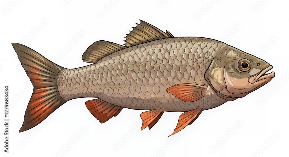 A detailed illustration of a fish showcasing its features and colors. A detailed illustration of a fish showcasing its features and colors.