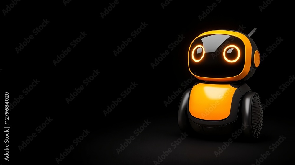 Cute orange and black robot glowing in the dark. A fun, futuristic image. Cute orange and black robot glowing in the dark. A fun, futuristic image.