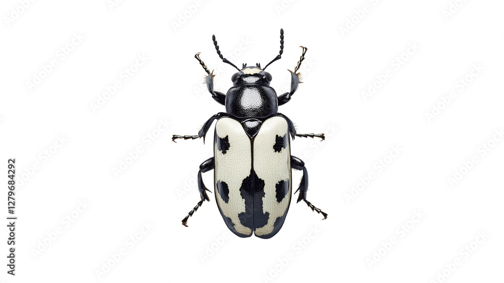Unique black and white beetle on light background Unique black and white beetle on light background
