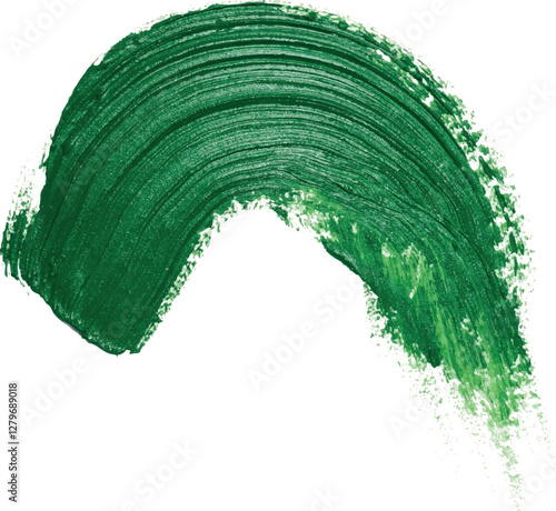 A vibrant green paint smear with a smooth, glossy texture on a white backgroun