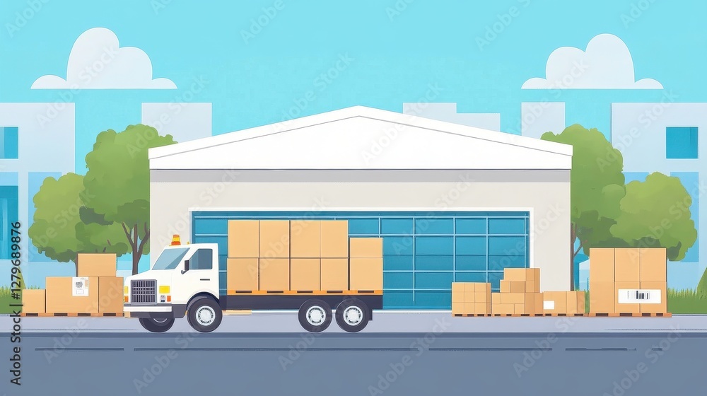Stock distribution flat design front view delivery theme animation vivid. Stock distribution flat design front view delivery theme animation vivid.