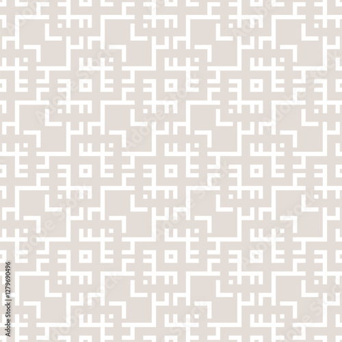 Vector minimal geometric seamless pattern in ethnic style. Traditional folk ornament. Abstract beige and white texture. Subtle background with tribal elements, simple shapes. Repeating geo design